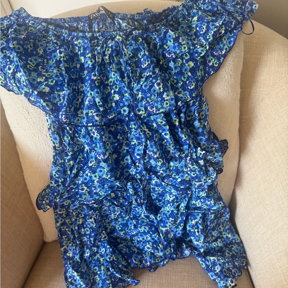 Zara Blue Floral Ruffle Dress - Picture 4 of 4